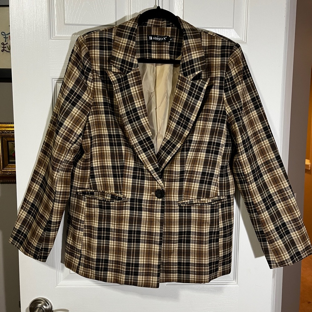 Allegra K Plaid Blazer - L